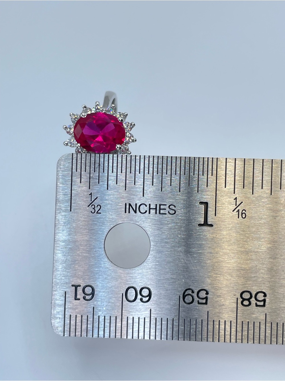 Stunning Stauer 925 Sterling Silver Ruby Oval Halo Ring Size 8 - Picture 6 of 12